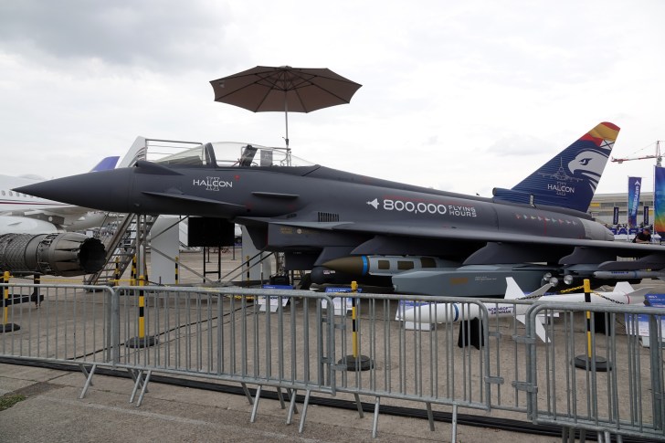 A Eurofighter Typhoon mock up and assorted weaponry on display at the Paris Air Show | Rob Vogelaar